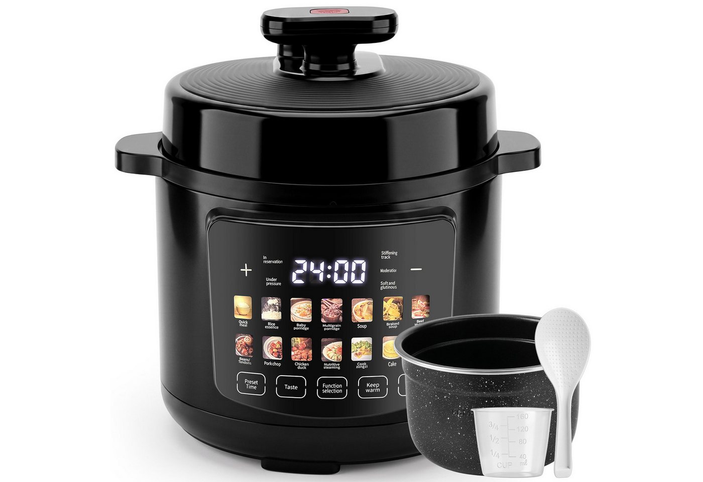 HS Onsing Multikocher Slow Cooker, 14-in-1 Reiskocher, Edelstahl, Pressure Cooker, 1600 W, 6 l Schüssel, Separate Dampftaste, 8 Sicherheitssystem,Antihaft & Leichte Reinigung