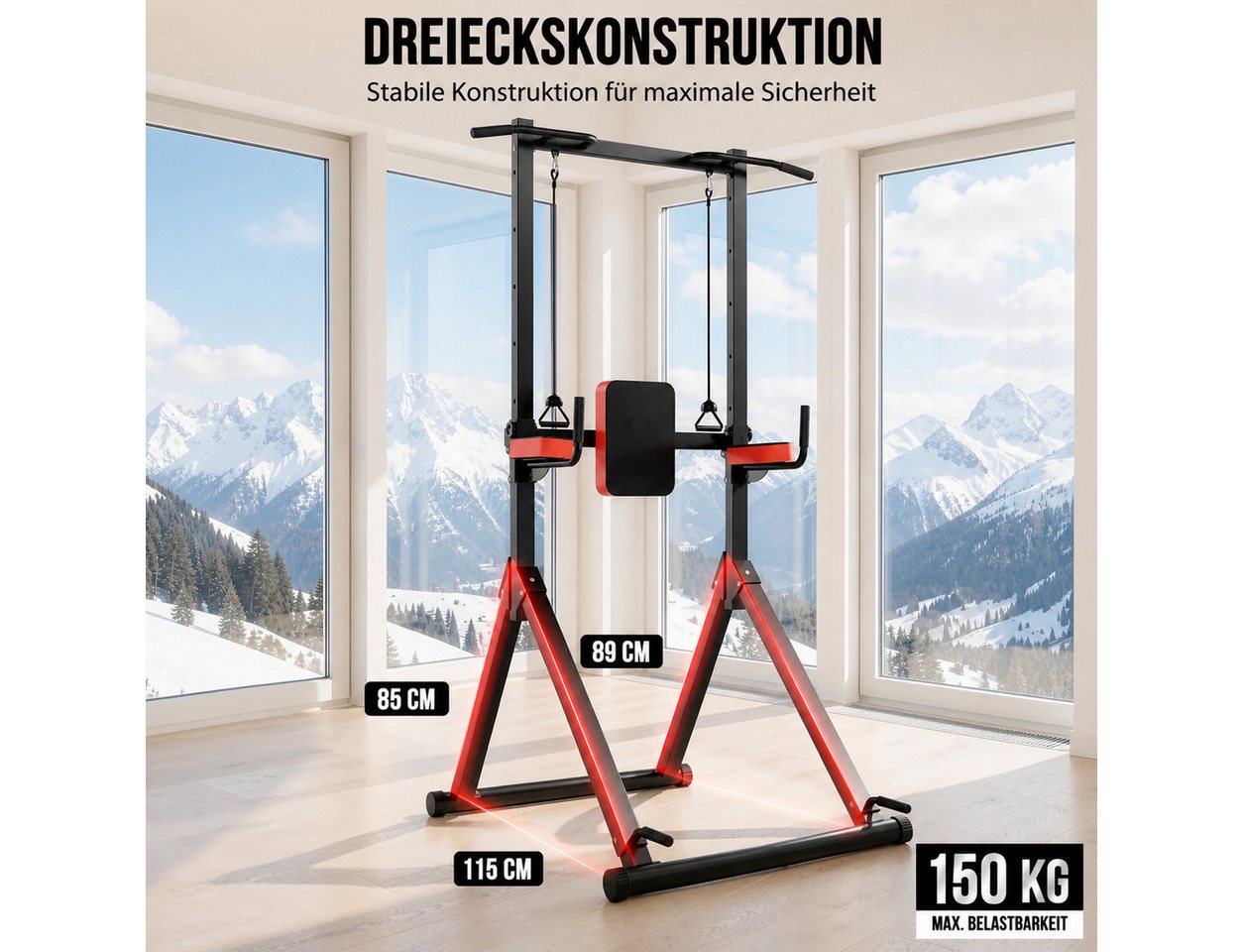 ZAISZE Kraftstation Power Tower Multifunktionale Kraftstationen für Zuhause, (Fitnessstation, Ergonomisch Kraftstation - mit Klimmzugstange, 9-fach Höhenverstellung, Dip-Station Klimmzugstange Freistehend), 163–243 cm, Elastikband, Klimmzugstange Freistehend für Home Gym