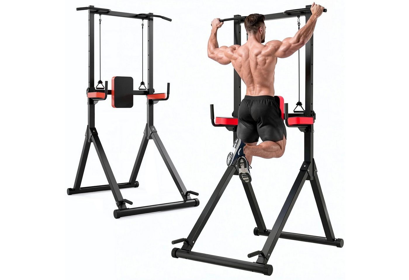 ZAISZE Kraftstation Power Tower Multifunktionale Kraftstationen für Zuhause, (Fitnessstation, Ergonomisch Kraftstation - mit Klimmzugstange, 9-fach Höhenverstellung, Dip-Station Klimmzugstange Freistehend), 163–243 cm, Elastikband, Klimmzugstange Freistehend für Home Gym Bild 3