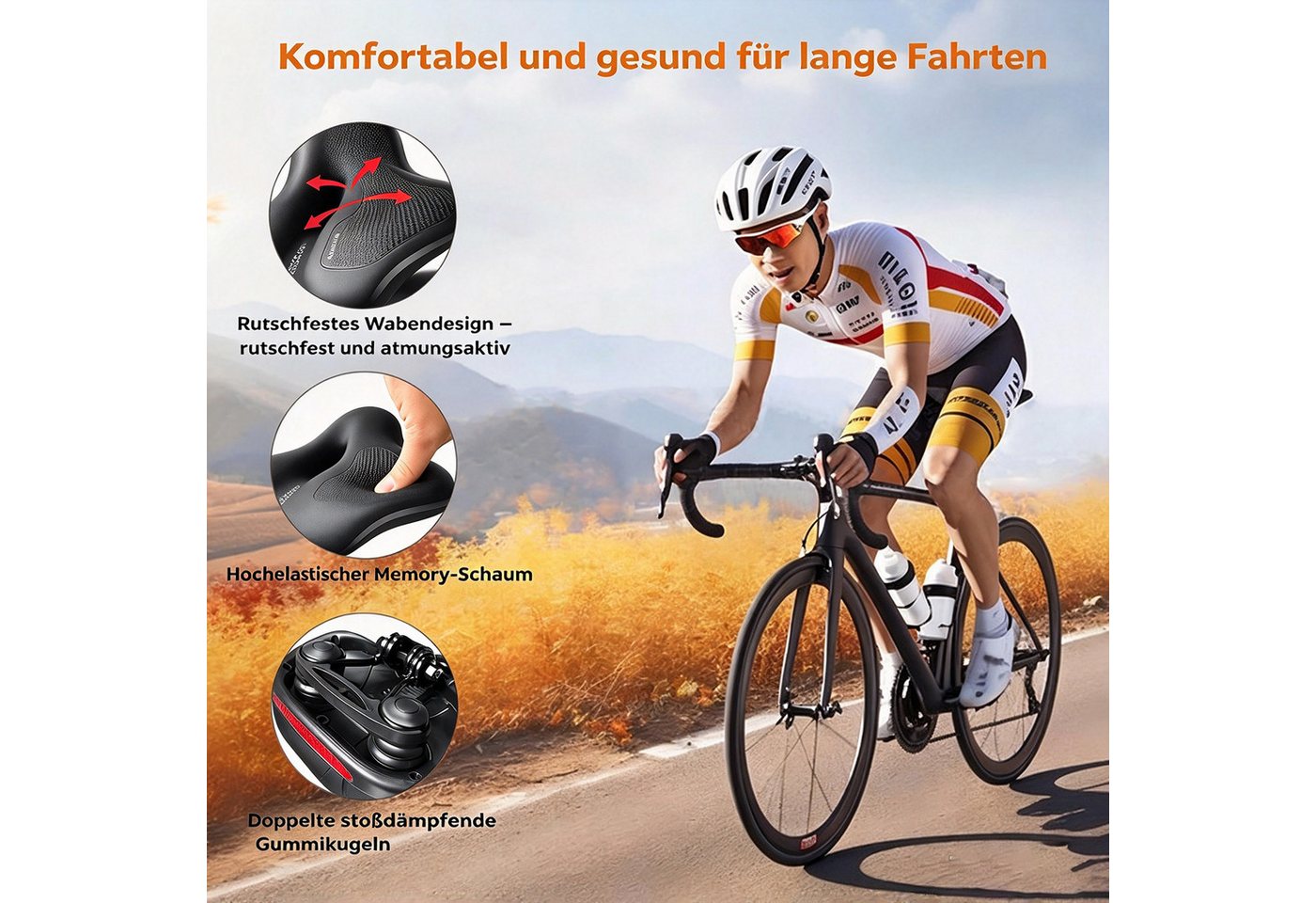 Fyrove Fahrradsattel Fahrradsattel Herren Damen Weicher Fahrrad Sattel,mit Memory Foam, Geeignet für Stadt- und Bergfahrräder sowie Elektrofahrräder Bild 4