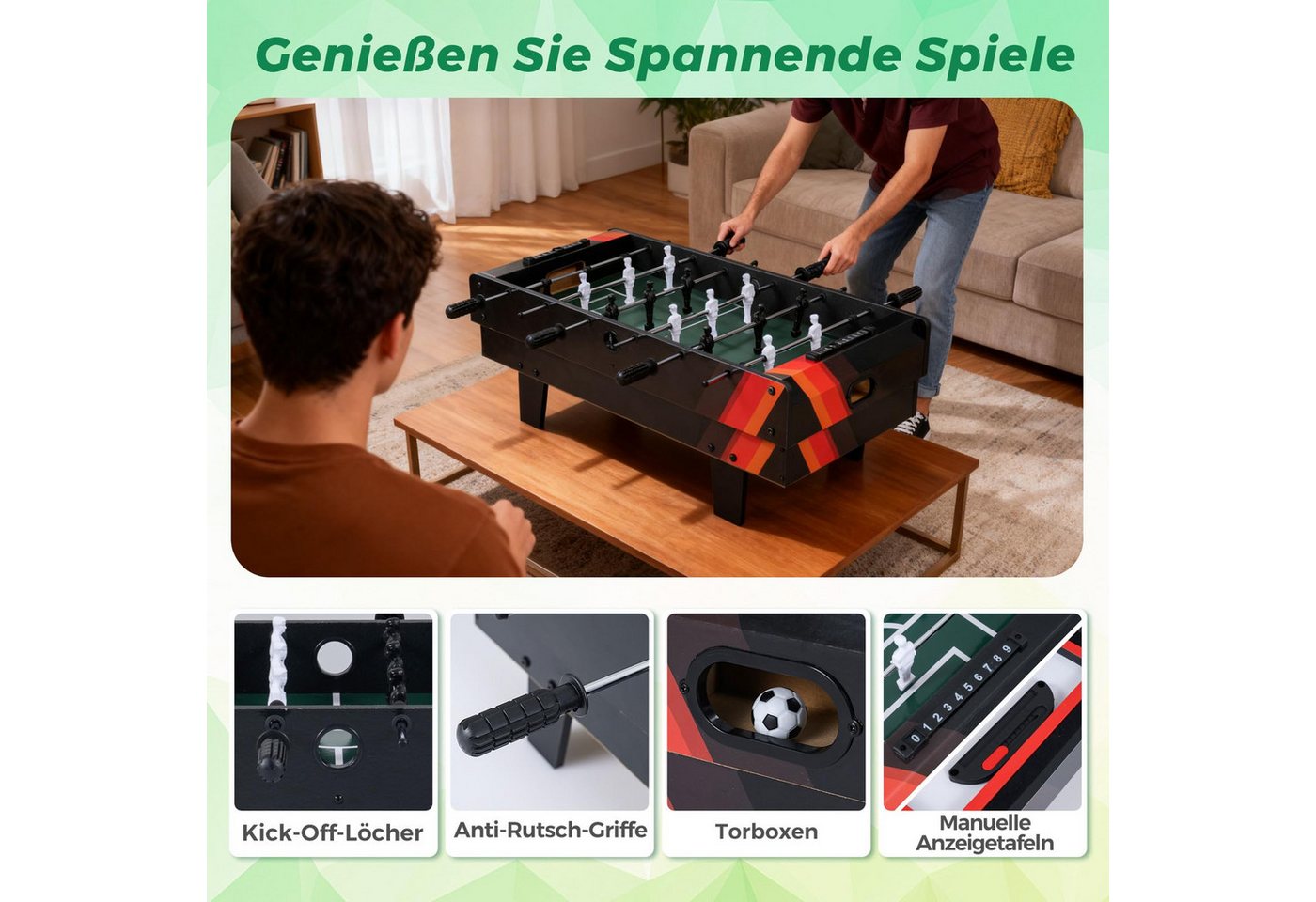 COSTWAY Mini-Tischkicker 4 in 1 Spieltisch, Tischkicker & Billard & Air Hockey & Tischtennis, Tischfußball für Spielzimmer, Bars Bild 2