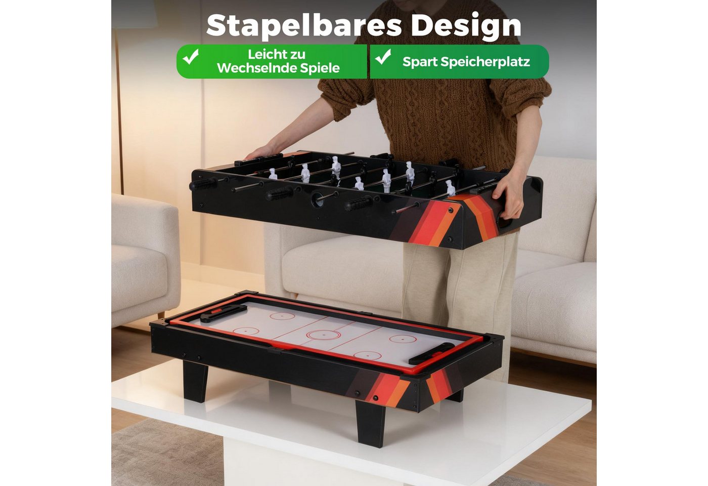 COSTWAY Mini-Tischkicker 4 in 1 Spieltisch, Tischkicker & Billard & Air Hockey & Tischtennis, Tischfußball für Spielzimmer, Bars Bild 3