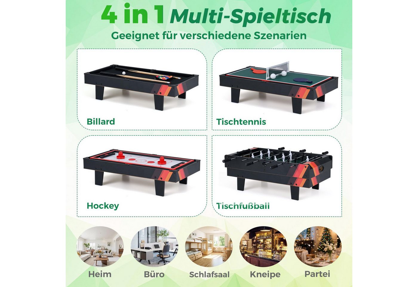 COSTWAY Mini-Tischkicker 4 in 1 Spieltisch, Tischkicker & Billard & Air Hockey & Tischtennis, Tischfußball für Spielzimmer, Bars Bild 4
