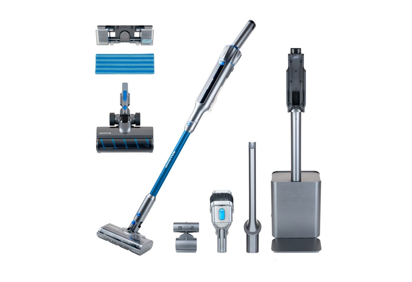 Genius Akku-Hand-und Stielstaubsauger Invictus ONE SL Hand- und Bodenstaubsauger mit Wischfunktion, inklus. Absaug- und Aufladestation