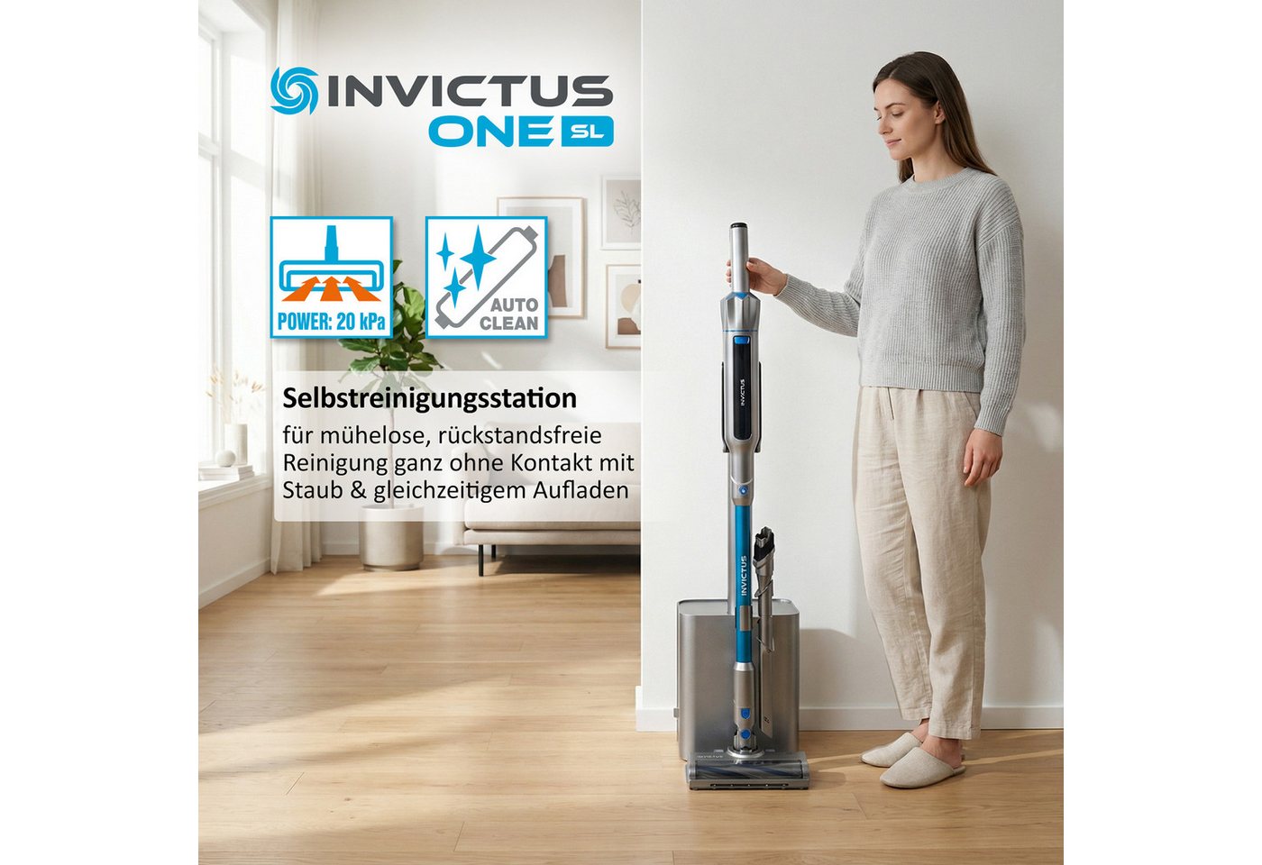 Genius Akku-Hand-und Stielstaubsauger Invictus ONE SL Hand- und Bodenstaubsauger mit Wischfunktion, inklus. Absaug- und Aufladestation Bild 2