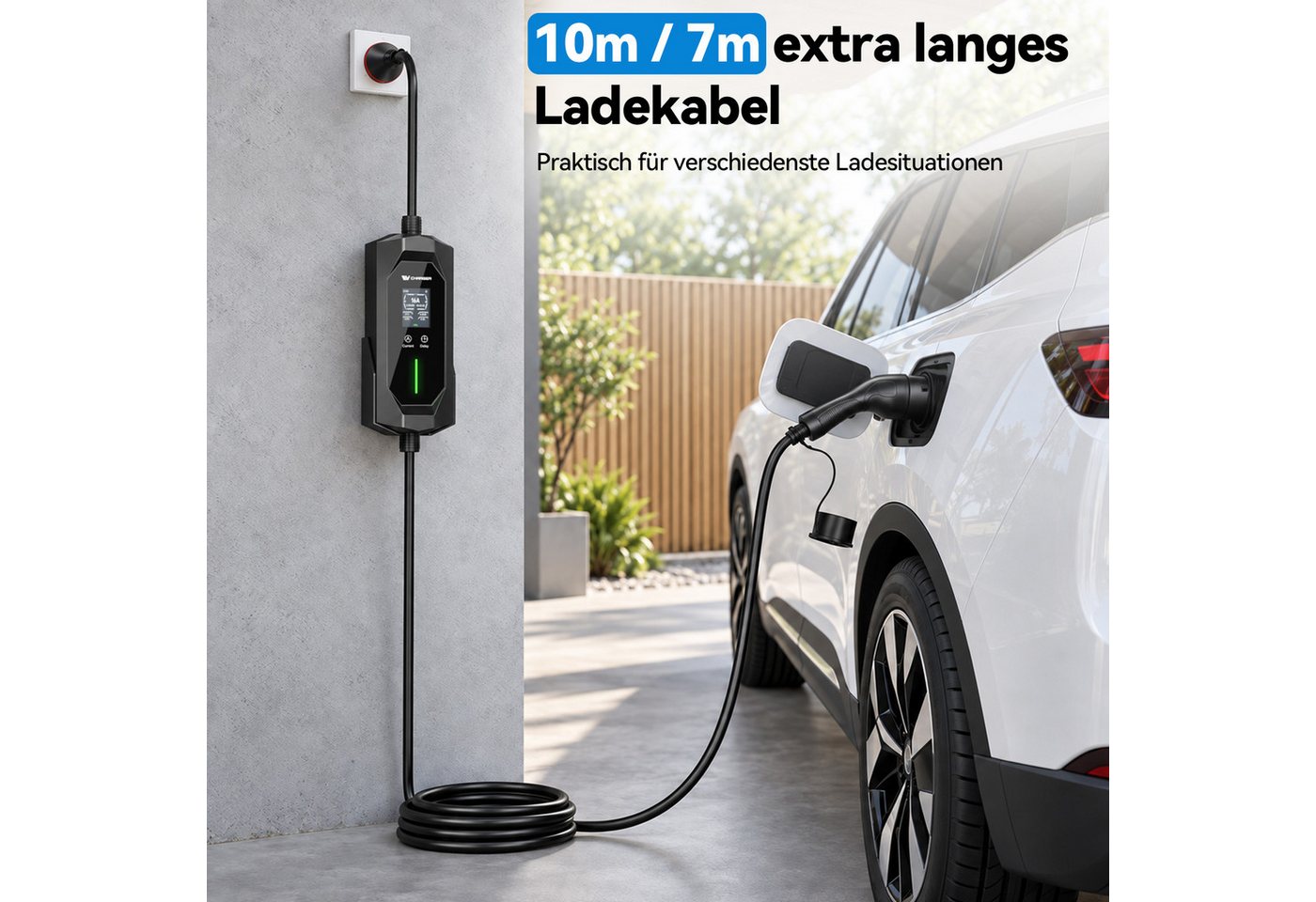 Rebonique Elektroauto-Ladestation Wallbox 11 kW mit App, 10 m Typ 2, 6–16 A 3-phasig, CEE Stecker, IP65, Mobil 11kW / 16A, 3-phasig, Ladeplanung 0–12 Std.,Typ-2-Ladekabel nach IEC 62196-2, 2,4″ LCD Bild 2