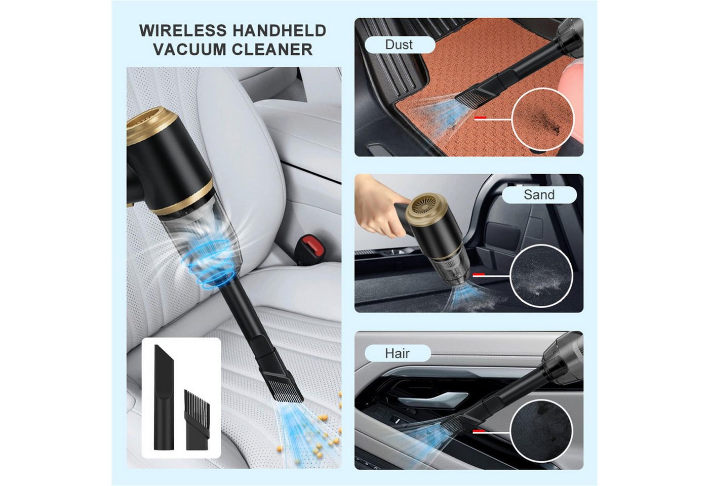 Fine Life Pro Akku-Handstaubsauger 15000Pa Kabelloser Handstaubsauger, USB Aufladbar, Mini Staubsauger für Auto, Haus, Küche, Tierhaare – Super Saugkraft
