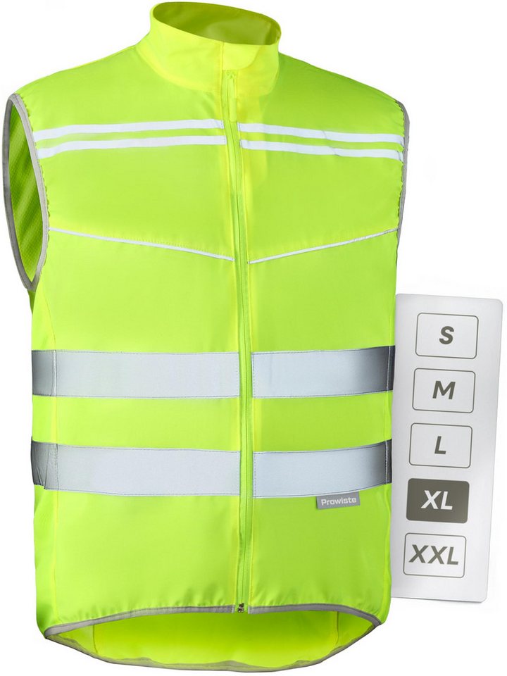 Prowiste Warnweste Fahrradweste Herren & Damen – Hohe Sichtbarkeit in Neon Gelb (Fahrradweste reflektierend, 1-tlg., 1 x Bike Vest) Atmungsaktiv (Mesh) & Rückentasche – Hohe Sichtbarkeit beim Laufen