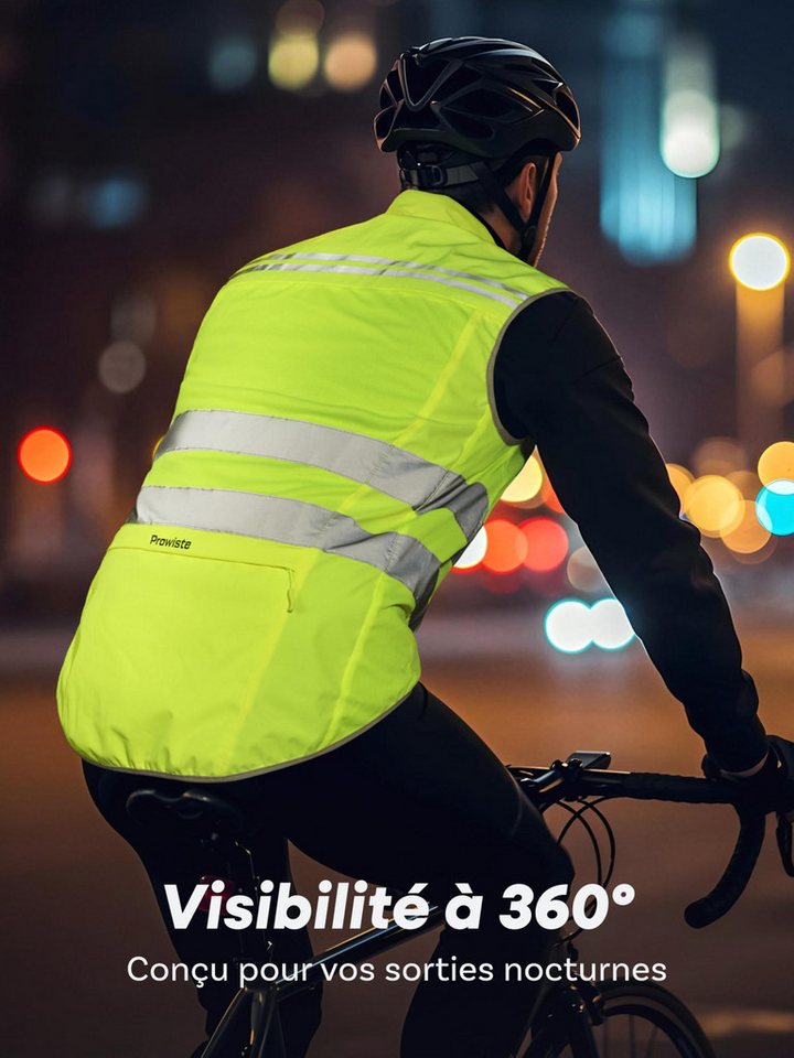 Prowiste Warnweste Fahrradweste Herren & Damen – Hohe Sichtbarkeit in Neon Gelb (Fahrradweste reflektierend, 1-tlg., 1 x Bike Vest) Atmungsaktiv (Mesh) & Rückentasche – Hohe Sichtbarkeit beim Laufen Bild 2
