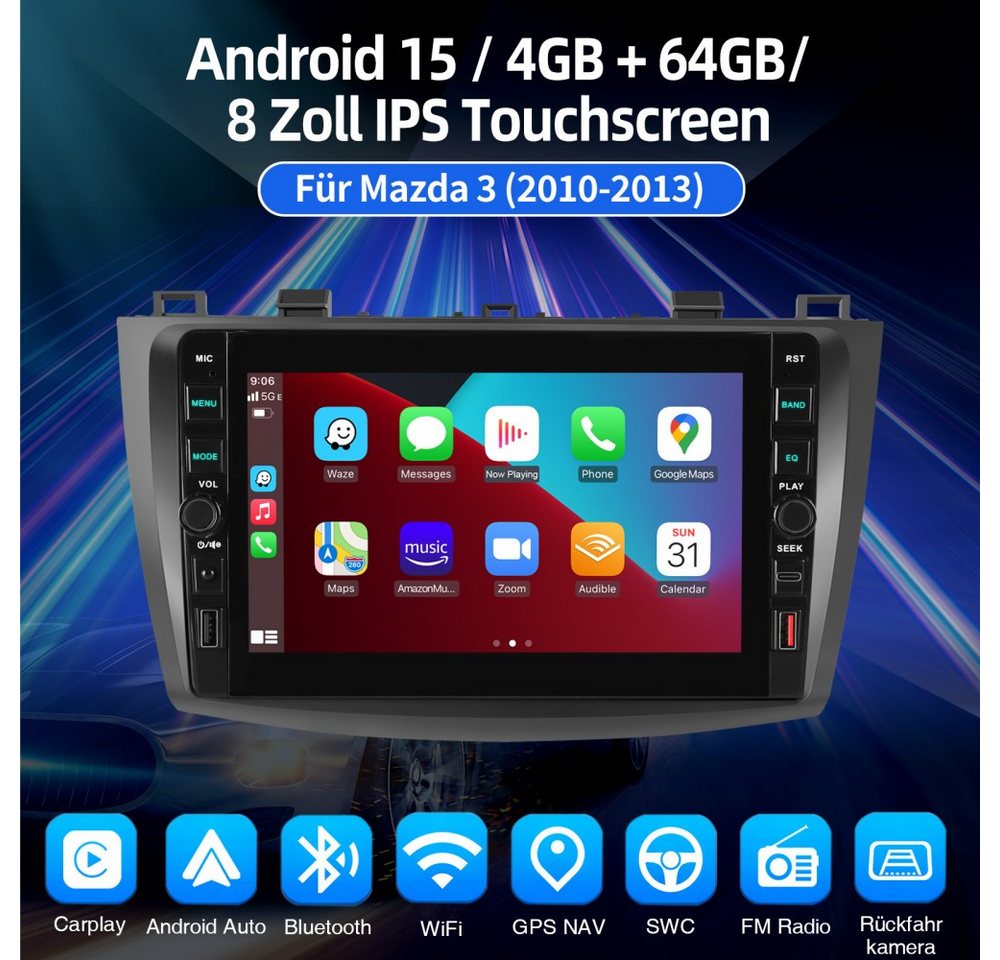 ESSGOO Für Mazda 3 BL 2010-2013 Android 15 Carplay GPS Bluetooth Autoradio (RDS, Digitalradio (DAB), FM) Bild 5