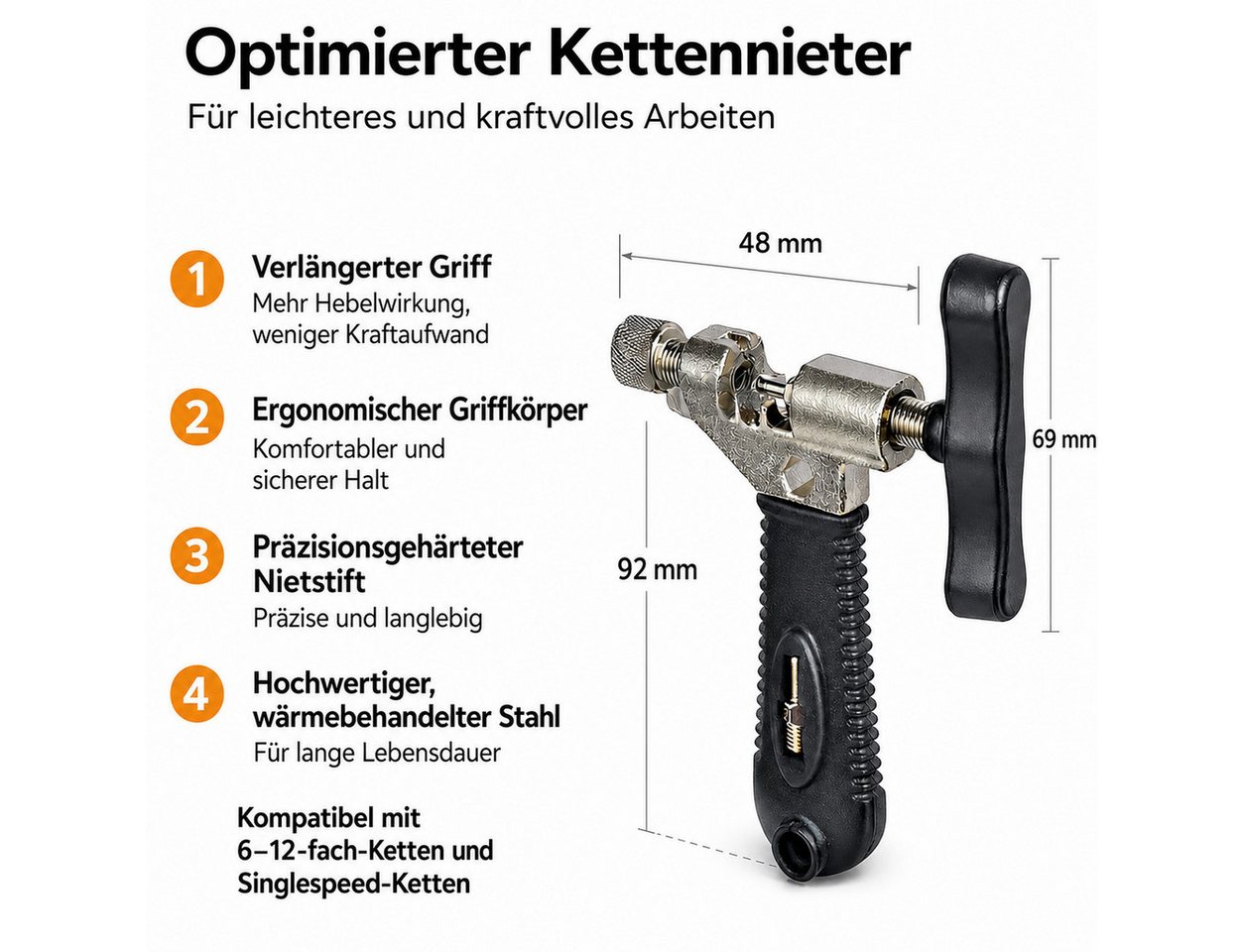 AIMAX Fahrradkette Kettennieter Fahrrad, Kettenschloss Zange & Kettenwerkzeug, Schwarz Fahrradwerkzeugset mit Kettenlehre, Haken, Flicken & Kettenschlösser Bild 3