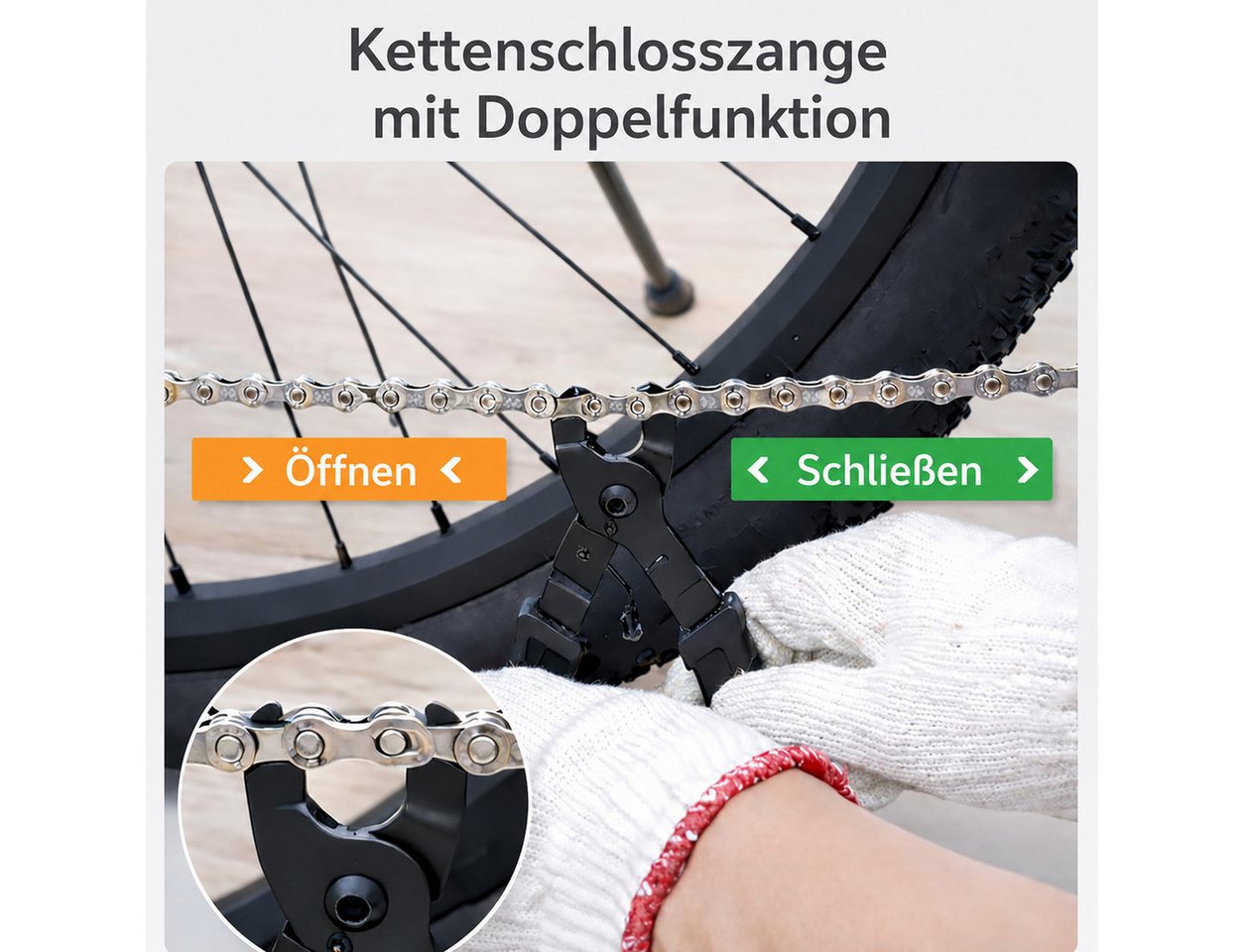 AIMAX Fahrradkette Kettennieter Fahrrad, Kettenschloss Zange & Kettenwerkzeug, Schwarz Fahrradwerkzeugset mit Kettenlehre, Haken, Flicken & Kettenschlösser Bild 5