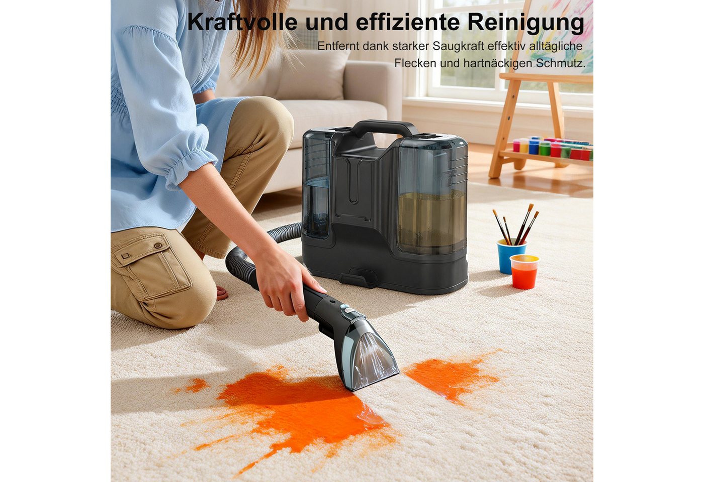 Luckice Teppichreinigungsgerät Polsterreiniger Gerät, Bodenschrubber, Nasssauger, Reinigungsmaschine, Geeignet für Sofas,Teppiche, 450W,11000Pa,1.8L