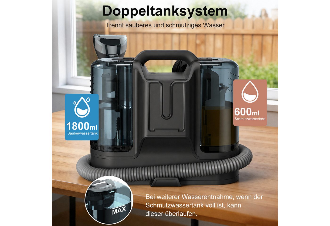 Luckice Teppichreinigungsgerät Polsterreiniger Gerät, Bodenschrubber, Nasssauger, Reinigungsmaschine, Geeignet für Sofas,Teppiche, 450W,11000Pa,1.8L Bild 2