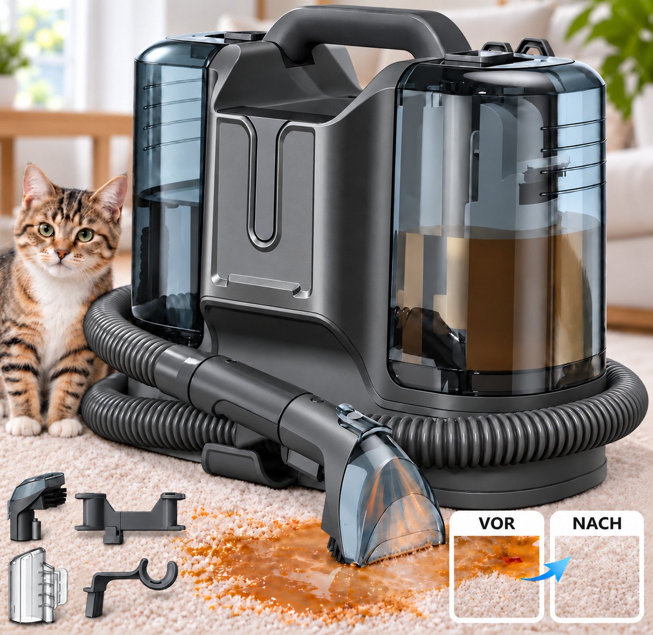 Luckice Teppichreinigungsgerät Polsterreiniger Gerät, Bodenschrubber, Nasssauger, Reinigungsmaschine, Geeignet für Sofas,Teppiche, 450W,11000Pa,1.8L Bild 3