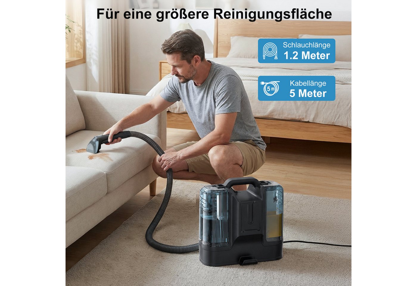Luckice Teppichreinigungsgerät Polsterreiniger Gerät, Bodenschrubber, Nasssauger, Reinigungsmaschine, Geeignet für Sofas,Teppiche, 450W,11000Pa,1.8L Bild 5
