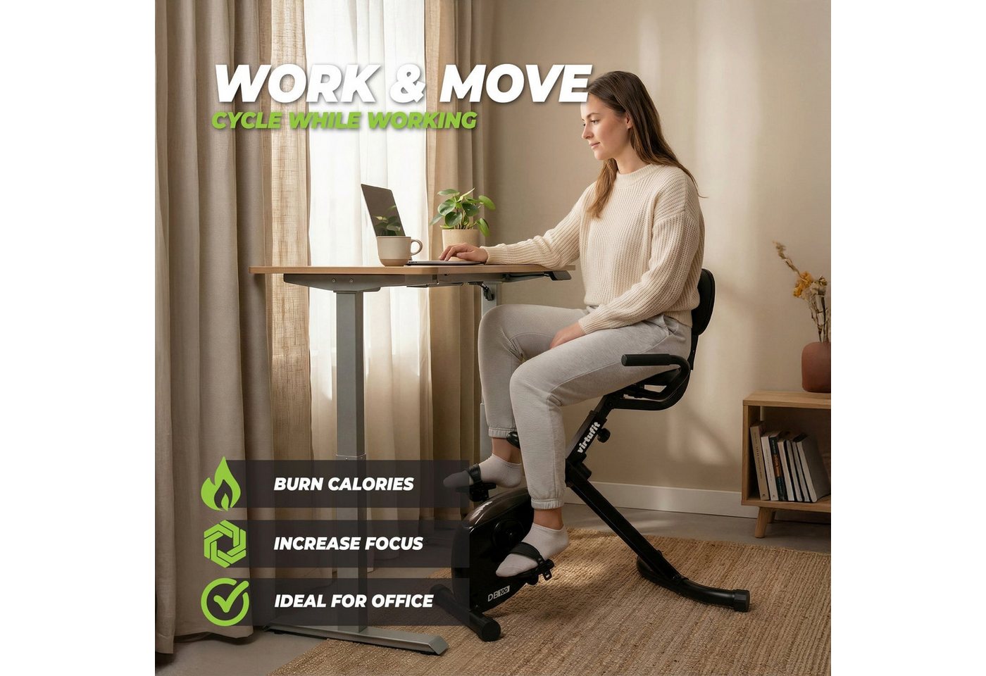 VirtuFit Heimtrainer DB100 Desk-Bike - Klappbar - mit Rückenlehne - mit Computer Bild 3