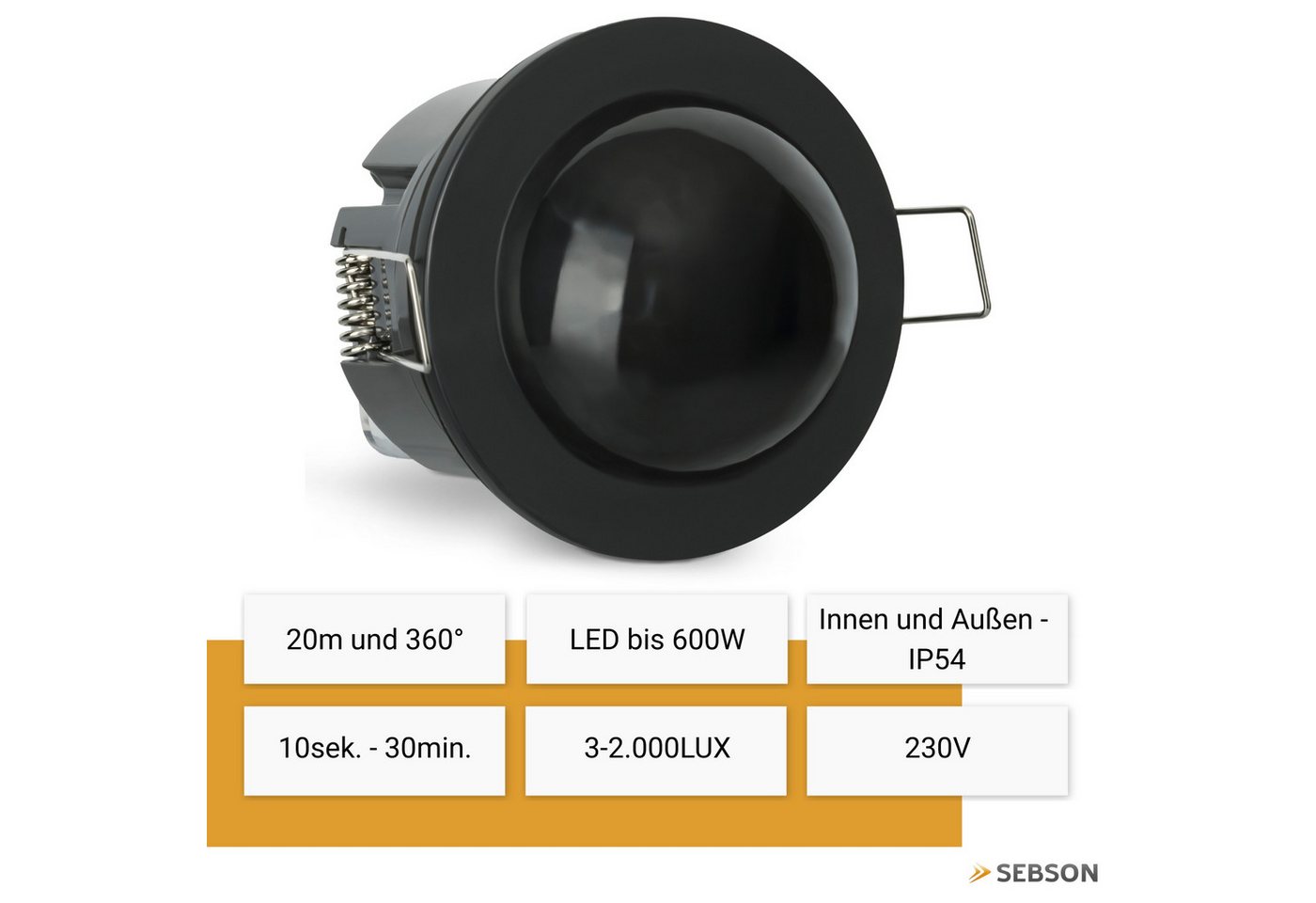 SEBSON Bewegungsmelder Infrarot Sensor Außen IP54 Unterputz Decke 20m Reichweite 360°, (2-St), 2er Set - Innen und Außen, programmierbar, LED geeignet 600W, 3 Draht Bild 3