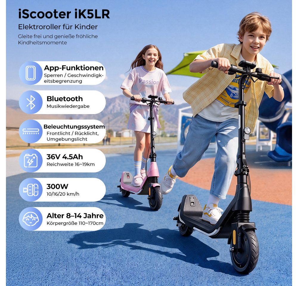 iSinwheel Cityroller Elektroroller für Kinder von 8 bis 14 Jahren, zusammenklappbar, 3-fach höhenverstellbar,10/16/20 km/h, LED-Display