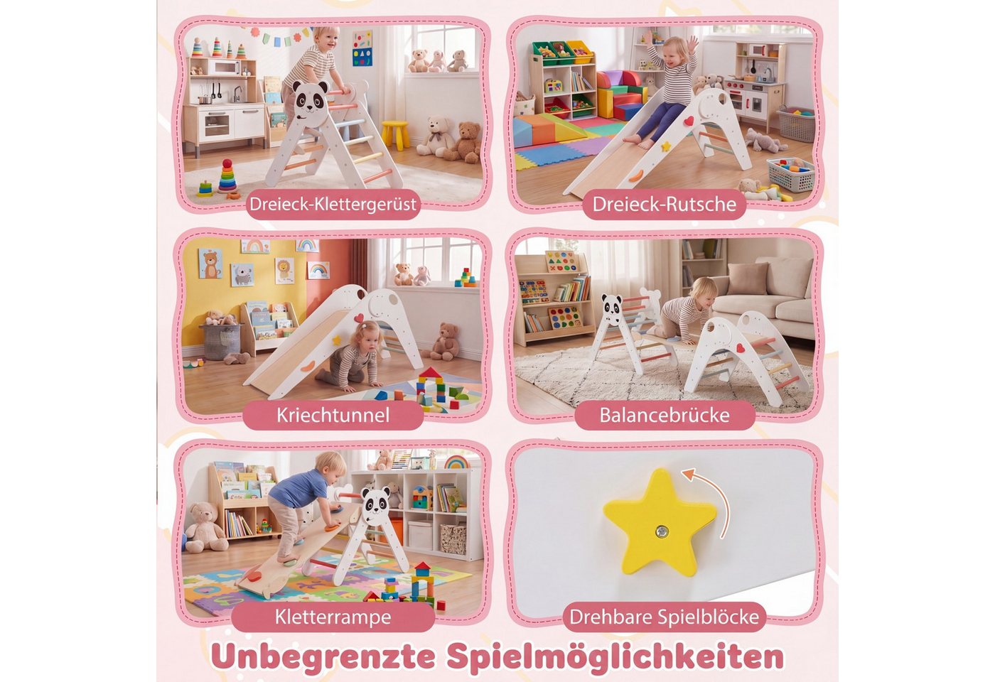 KOMFOTTEU Klettergerüst, Kletterspielzeug mit Kletterdreieck Rutsche & Balancierbrücke
