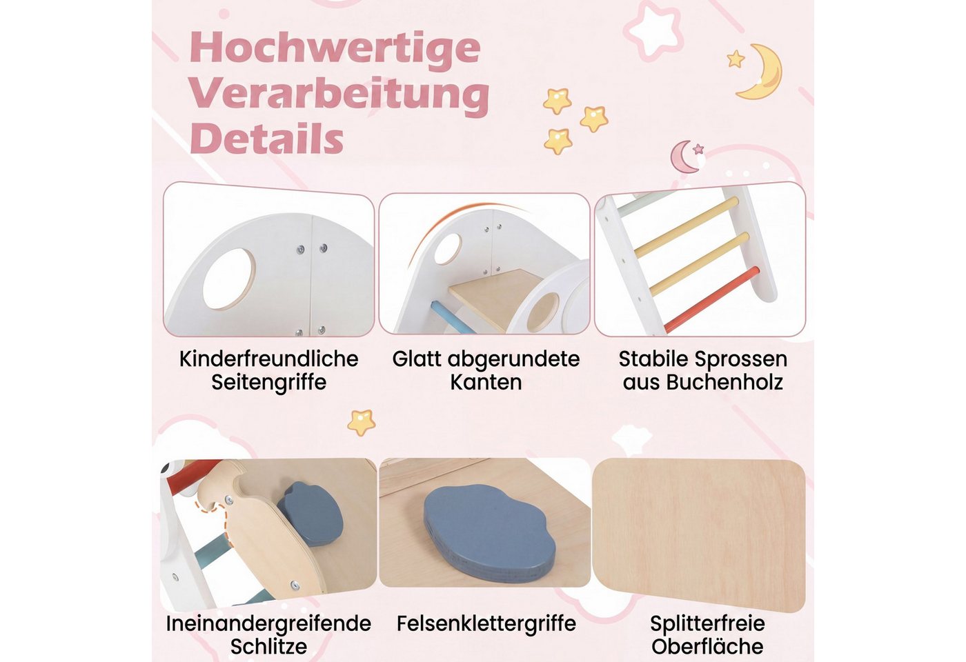 KOMFOTTEU Klettergerüst, Kletterspielzeug mit Kletterdreieck Rutsche & Balancierbrücke Bild 2