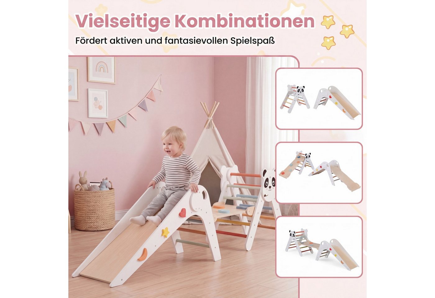KOMFOTTEU Klettergerüst, Kletterspielzeug mit Kletterdreieck Rutsche & Balancierbrücke Bild 4
