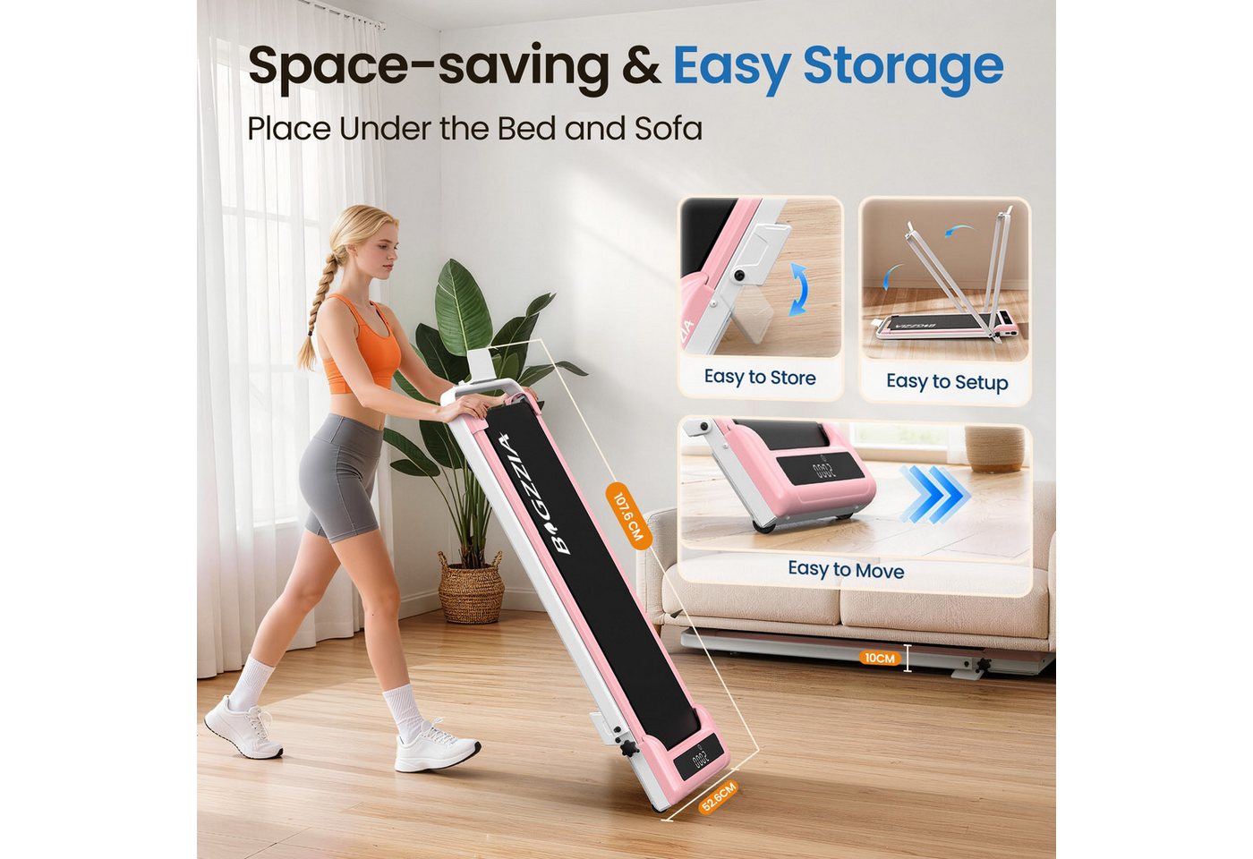 BIGZZIA Laufband - Klappbare Laufbänder 3 in 1 - mit 8% Steigung (Laufgerät für Zuhause bis 130KG - LED-Anzeige - Noise