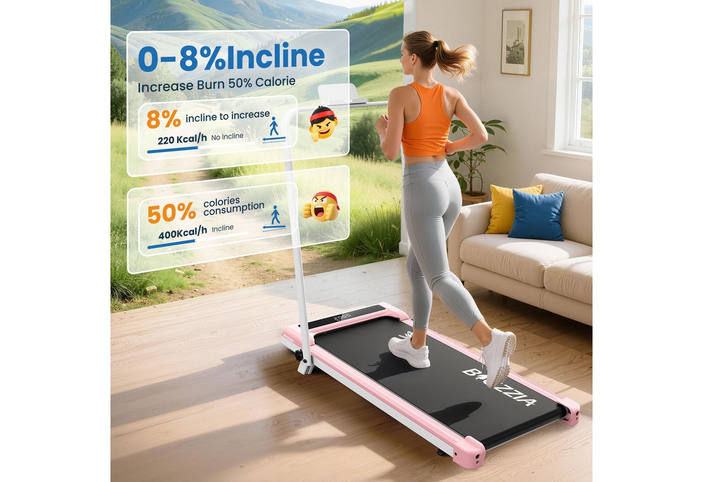 BIGZZIA Laufband - Klappbare Laufbänder 3 in 1 - mit 8% Steigung (Laufgerät für Zuhause bis 130KG - LED-Anzeige - Noise Bild 2