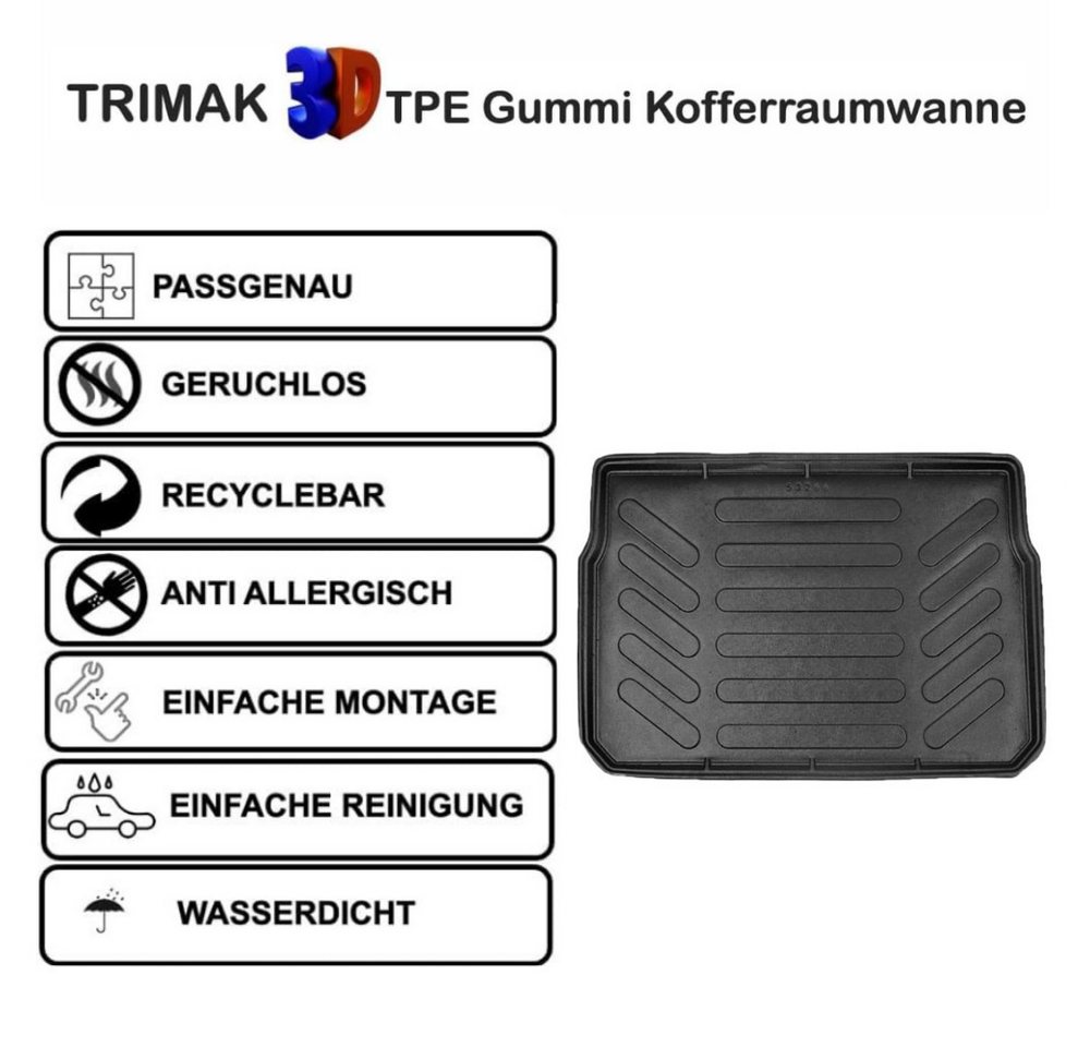 Trimak Passform-Fußmatten Oder Kofferraumwanne Oder Set Kompatibel mit Citroen e-C3, Citroën C3 3. Gen. 2017-2024 Kofferraummatte TPE Antirutschmatte