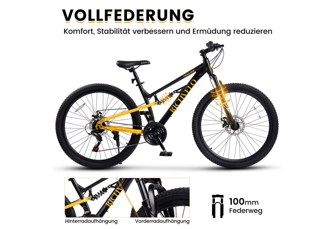 Velors Mountainbike 24 26 27.5 Zoll Fahrrad für Herren Damen Jungen, 21 Gang Shimano Tourney Schaltwerk, Kettenschaltung, mechanische Scheibenbremse Fully MTB Fahrrad Bike für Damen Herren