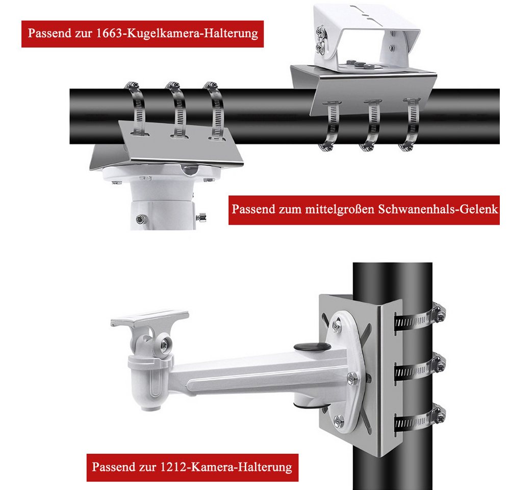 AFKSMILE Überwachungskamera-Halterung 2 Stück Masthalterung Universal Halterung für Überwachungskameras, (2-tlg., Masthalterung Kamera Rohrhalterung, Edelstahl 3 Schlaufen Eckhalterung) Bild 4