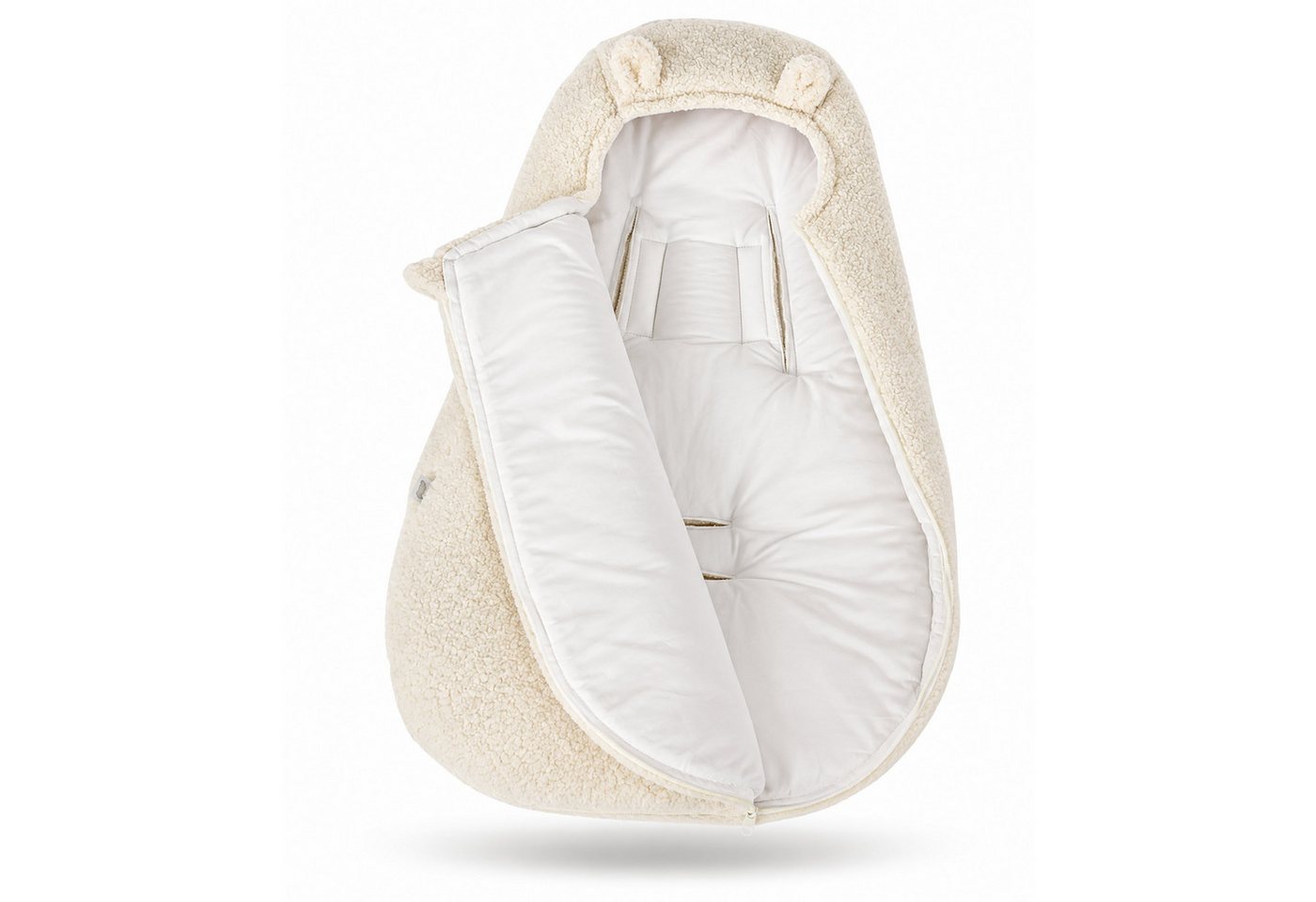 Knirpsenland Fußsack Teddy Baby Fußsack für Babyschale Kinderwagen Bouclé, Bouclé-Oberstoff, Bärenohren, Teddy-Anhänger, Gurtdurchführungen Bild 3