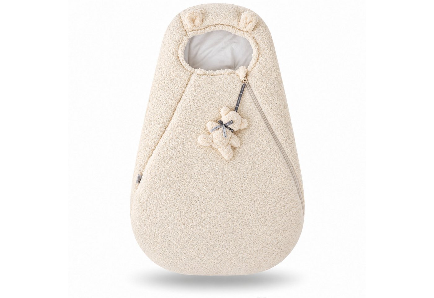 Knirpsenland Fußsack Teddy Baby Fußsack für Babyschale Kinderwagen Bouclé, Bouclé-Oberstoff, Bärenohren, Teddy-Anhänger, Gurtdurchführungen Bild 4