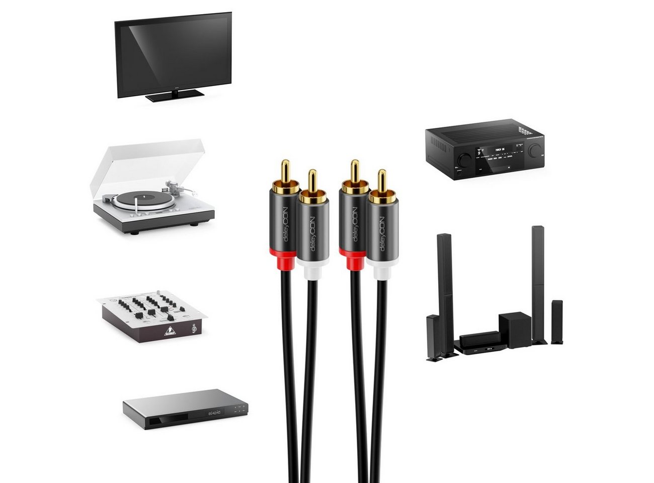 deleyCON deleyCON 2m Cinch Kabel RCA HiFi Audio Kabel Audiokabel Heimkino Audio- & Video-Kabel