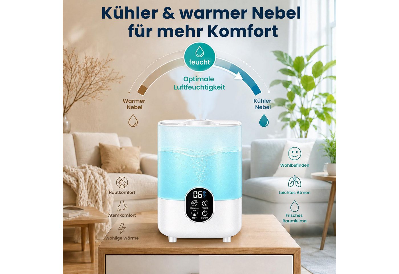 JoJoego Luftbefeuchter ultraschall Luftbefeuchter 350ml/h Aroma Diffuser, 4 l Wassertank, Leise Ultraschall Aroma Diffusor bis 35m²,Aromatherapie,Auto Shut-off Bild 2