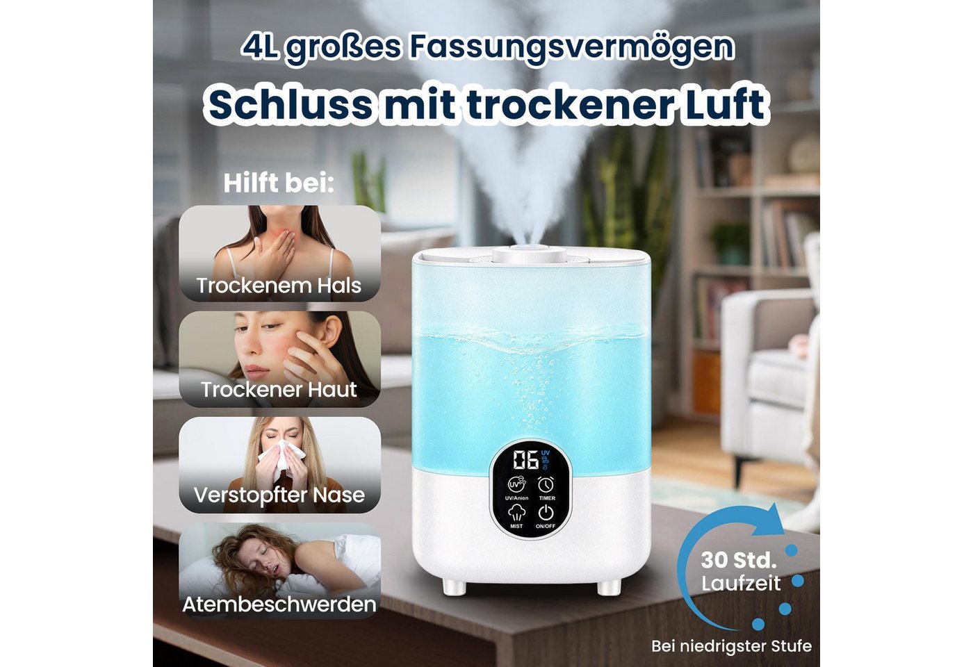JoJoego Luftbefeuchter ultraschall Luftbefeuchter 350ml/h Aroma Diffuser, 4 l Wassertank, Leise Ultraschall Aroma Diffusor bis 35m²,Aromatherapie,Auto Shut-off Bild 3