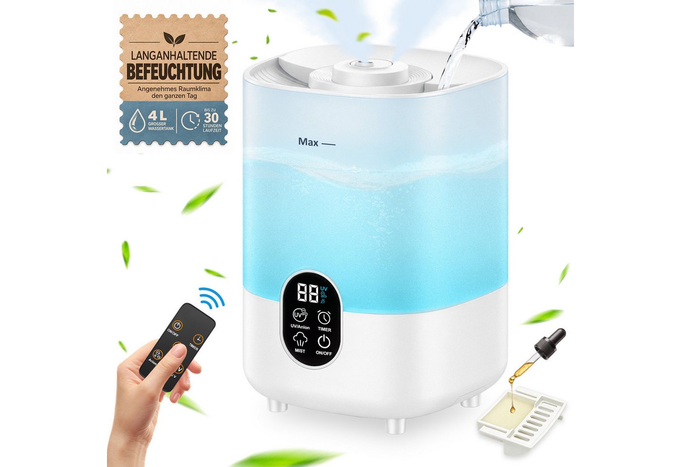 JoJoego Luftbefeuchter ultraschall Luftbefeuchter 350ml/h Aroma Diffuser, 4 l Wassertank, Leise Ultraschall Aroma Diffusor bis 35m²,Aromatherapie,Auto Shut-off Bild 4