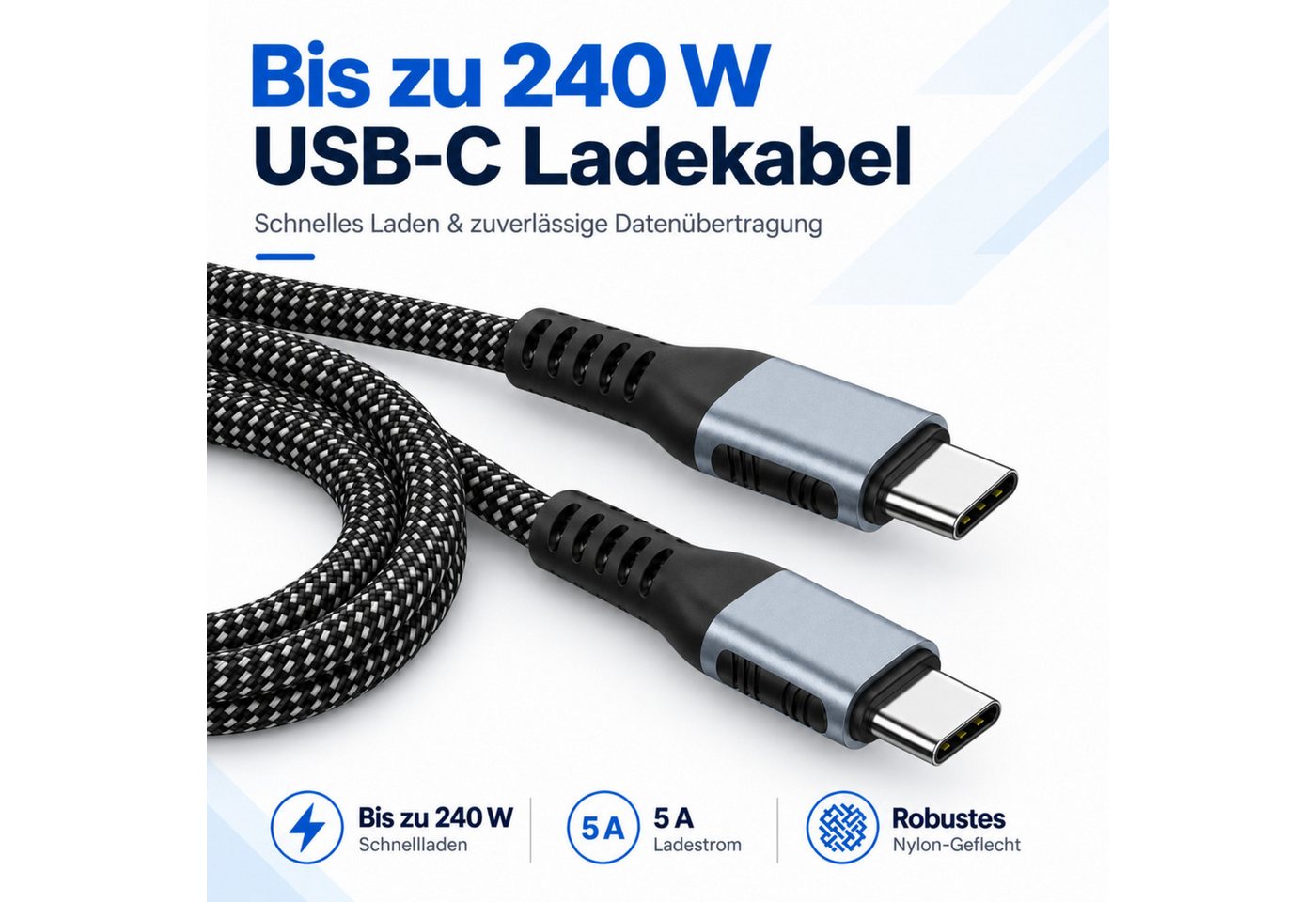 PlugUp USB-C Ladekabel 240W Schnellladekabel für Laptop, Tablet & Smartphone USB-Kabel, USB-C, (200 cm), 240W USB-C Ladekabel für Laptop, Notebook, Tablet & USB-C Geräte Bild 4