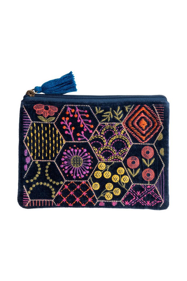 Tranquillo Aufbewahrungstasche aus Bio-Baumwolle BLOOM ART 21x15 cm bunt mit robustem Reißverschluss, Samttäschchen mit farbenfroher Stickerei, geräumiges Design Bild 2