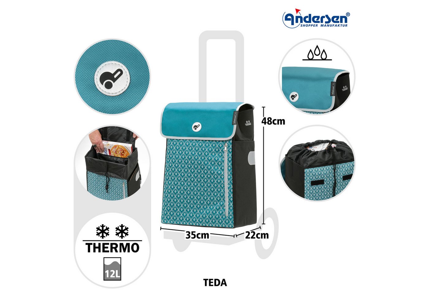 Andersen Einkaufstrolley Scala Shopper Teda petrol, Thermofach 12 Liter, belastbar bis 40kg, wasserabweisend Bild 4