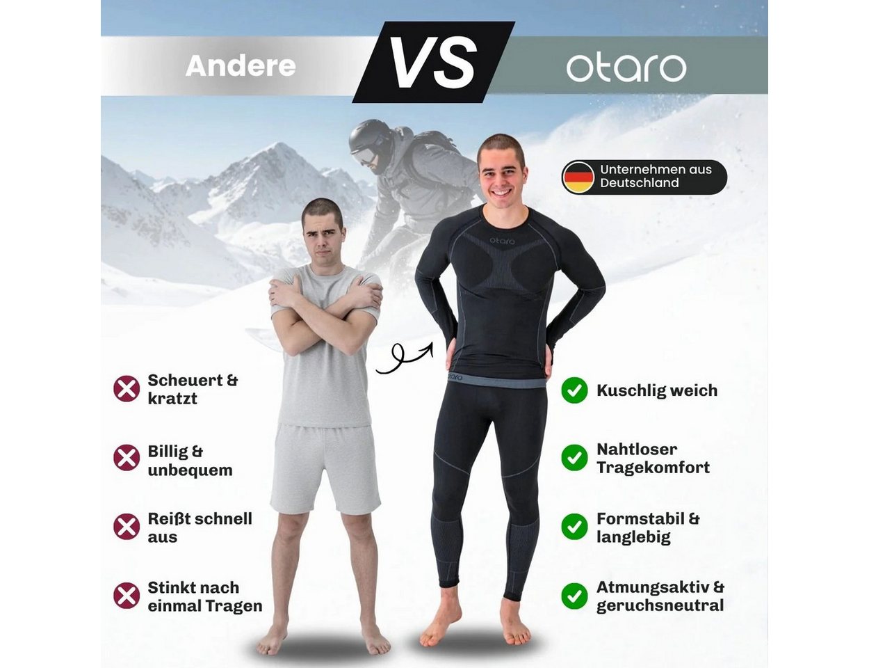 Otaro Thermounterhose Thermounterwäsche Herren Set, Unterhemd & lange Unterhose (Die perfekte Skiunterwäsche, 2-St., 2-teiliges Set) Wärmeisolierend, Atmungsaktiv, Schnelltrocknend
