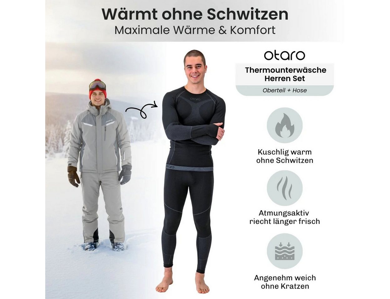Otaro Thermounterhose Thermounterwäsche Herren Set, Unterhemd & lange Unterhose (Die perfekte Skiunterwäsche, 2-St., 2-teiliges Set) Wärmeisolierend, Atmungsaktiv, Schnelltrocknend Bild 2