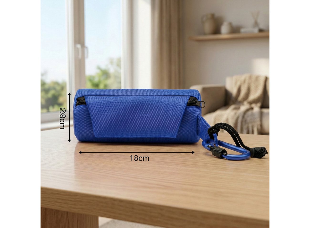 belviona Leckerlibeutel für Apportiertraining mit Wurfhilfe & Karabiner, robust & sicher, blau (1-tlg), wasserfester Futterdummy, Hundefutterbeutel Bild 5