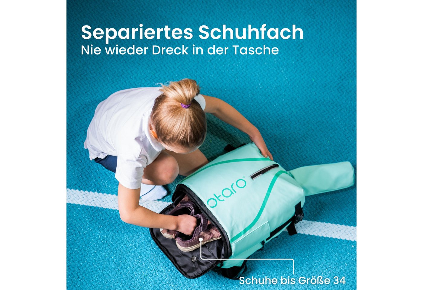 Otaro Tennisrucksack Kinder mit Schuhfach, 19 L Tennistasche für Mädchen & Jungen, Schuhfach & leichtes Tragesystem für Kinder