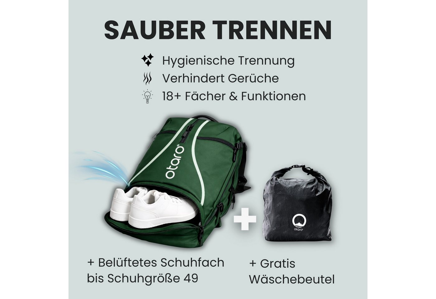 Otaro Tennisrucksack mit Schuhfach für 2 Schläger, 42 L Tennistasche Herren & Damen, Pro, Schuhfach, Schlägerfach & gepolsterte Träger