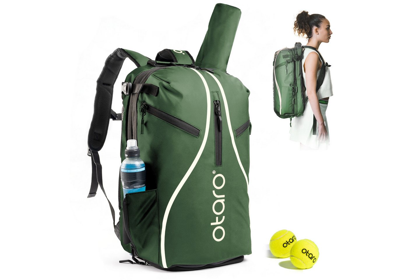 Otaro Tennisrucksack mit Schuhfach für 2 Schläger, 42 L Tennistasche Herren & Damen, Pro, Schuhfach, Schlägerfach & gepolsterte Träger Bild 2