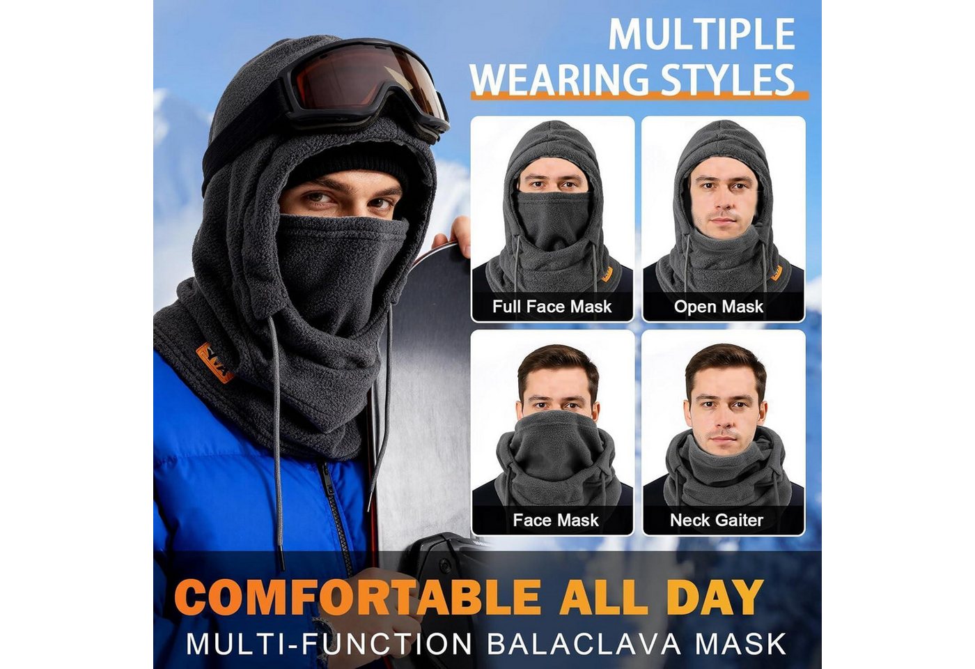 LuxusKollektion Sturmhaube Sturmhaube Thermo Fleece Winddichte Balaclava Gesichtsmaske Grau Bild 4