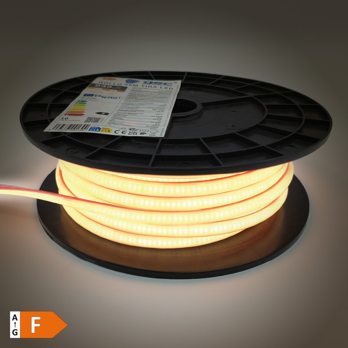 25 M Cob-led-streifenrolle, 10 W/m, 3000 K, Ip65, 230 V, Dimmbar