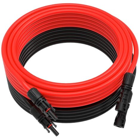 6mm²/4mm² Solarkabel, 5m Solarmodulkabel, Solarkabelverlängerung, Solaranlagen-verlängerungskabel (rot + Schwarz)