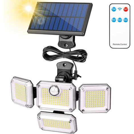 Wasserdichter Solar-außenstrahler [333 Leds/3 Modi], Mit Fernbedienung Und 5 M Kabel, 240° Abstrahlwinkel.